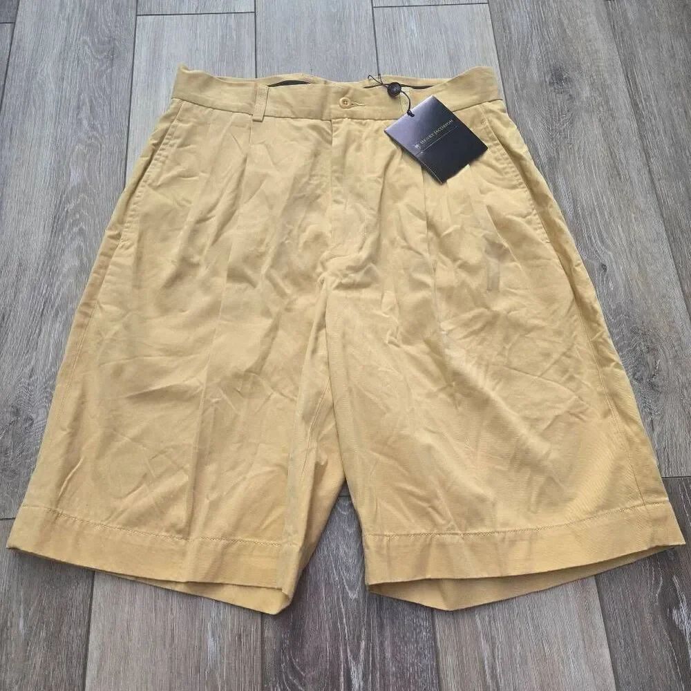 Nwt Henry Jacobson men's shorts straw color pleated 32" waist 9.5" length